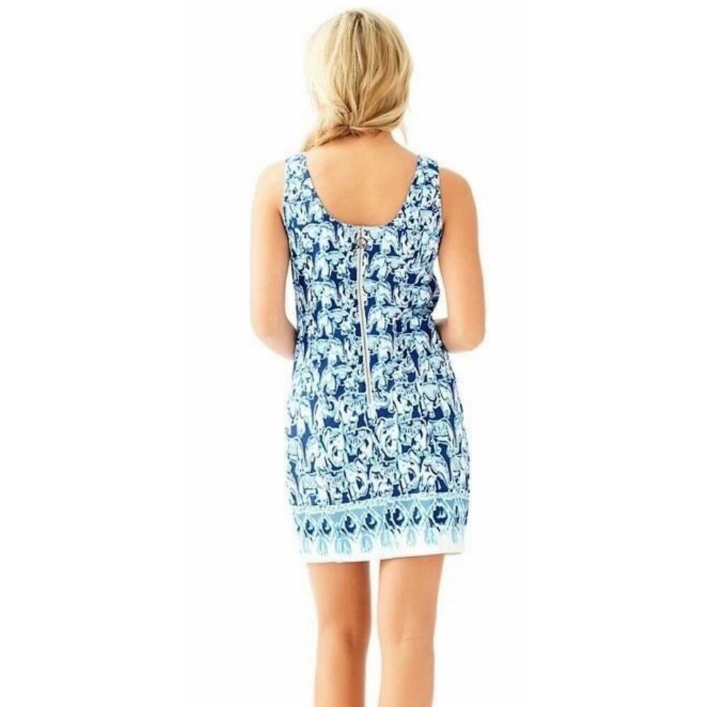 NWT Lilly Pulitzer Cathy Bomber Blue Get Trunky Engineered Elephant Shift Dress - Picture 2 of 12